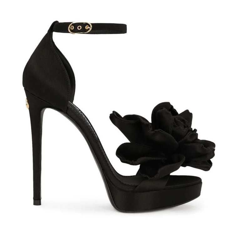 Czarne Sandały z Kwiatowymi Aplikacjami Dolce & Gabbana