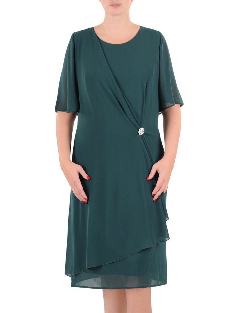 Szyfonowa sukienka z marszczoną zakładką, zielona kreacja na wesele 37073