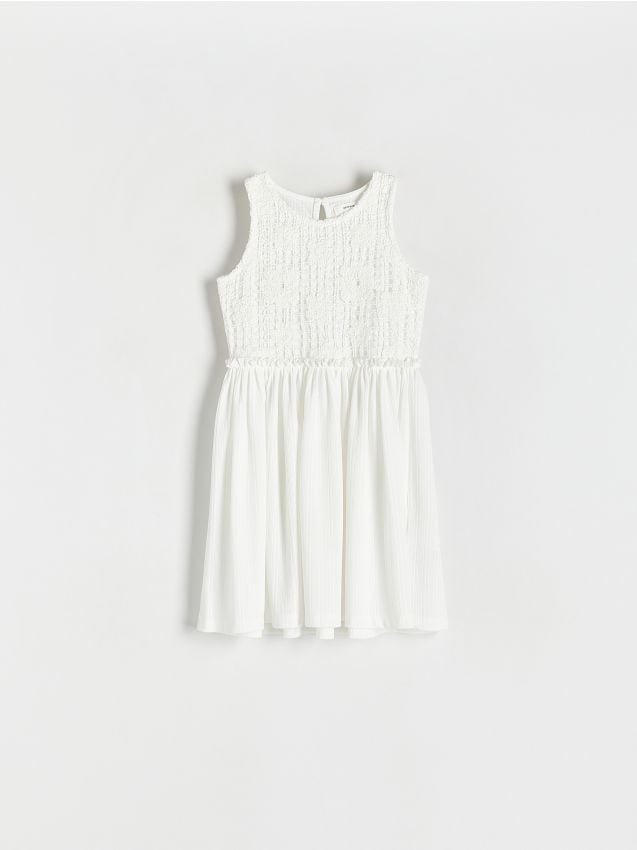 Reserved - Sukienka z ażurową górą - złamana biel