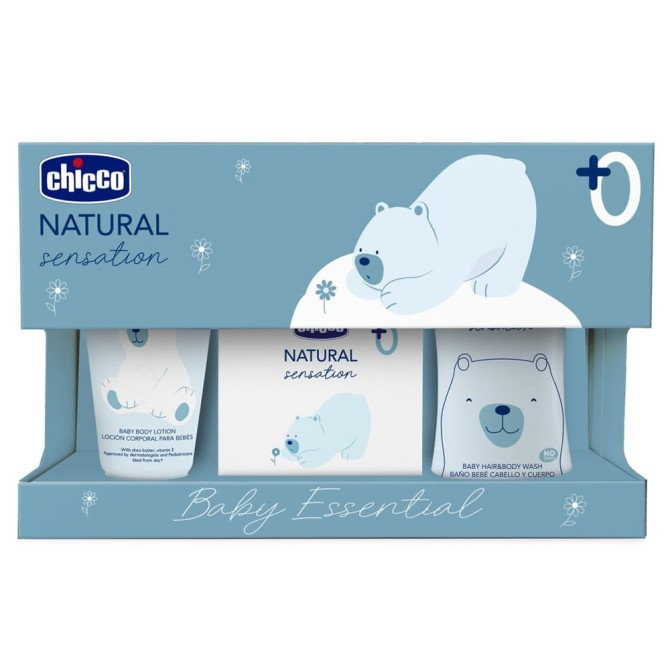 Chicco Natural Sensation Baby Essential zestaw płyn do ciała i włosów 200ml + balsam do ciała 100ml + woda perfumowana 100ml