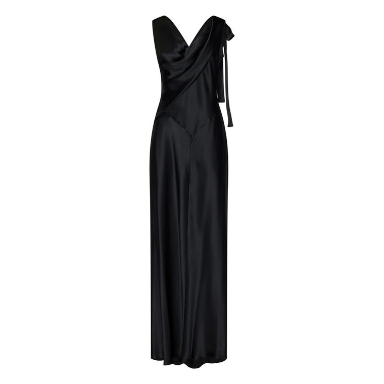 Czarna sukienka bez rękawów z drapowanym dekoltem Alberta Ferretti
