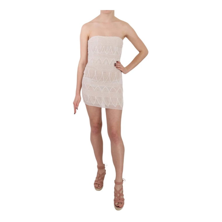 Beige Beaded Silk Short Mini Gown Dress John Richmond