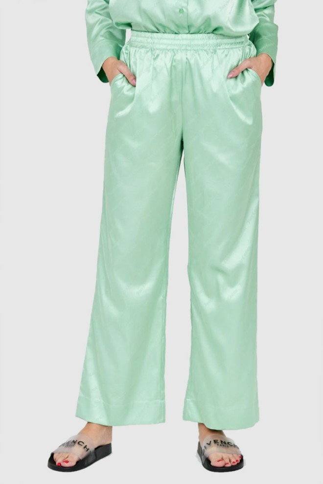 JUICY COUTURE Zielone satynowe spodnie piżamowe w logo