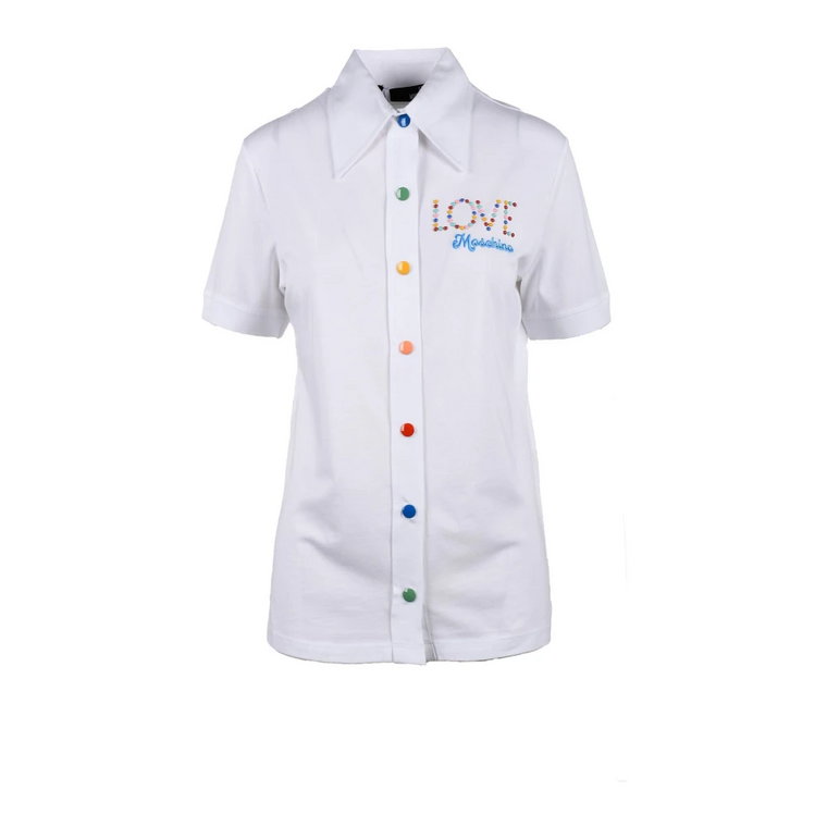 Stylowa Biała Koszula z Bawełny Love Moschino