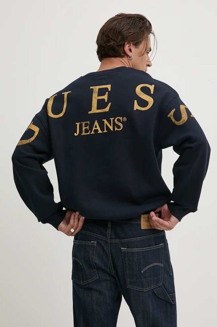 Guess Jeans bluza męska kolor granatowy z nadrukiem M4BQ40 K9V31