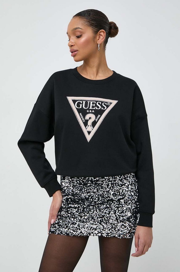 Guess bluza PONY HAIR damska kolor czarny z nadrukiem W4RQ13 KC5H2