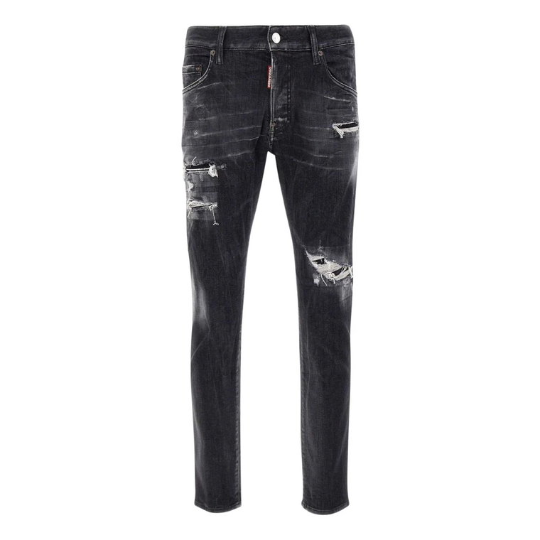Slim-Fit Spodnie Jeansowe w Kolorze Czarnym z Efektem Postarzanym Dsquared2