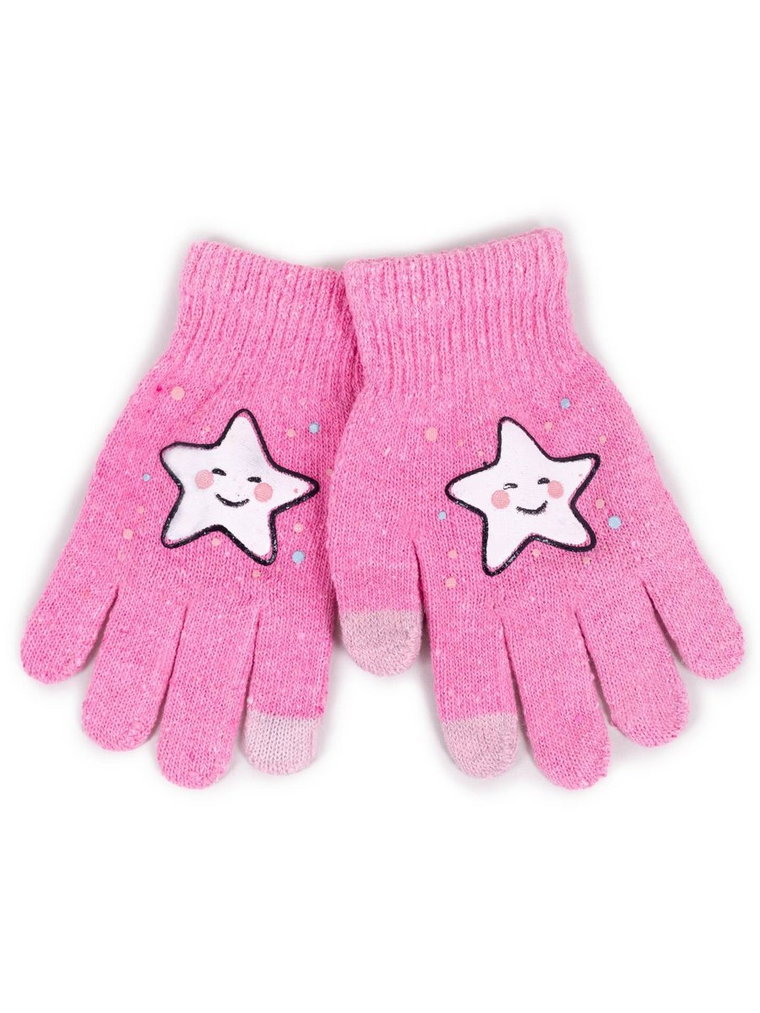 Rękawiczki dziewczęce pięciopalczaste różowe z gwiazdką dotykowe 14 cm YOCLUB