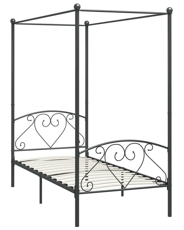 Szare metalowe łóżko z baldachimem 90x200 cm - Elox