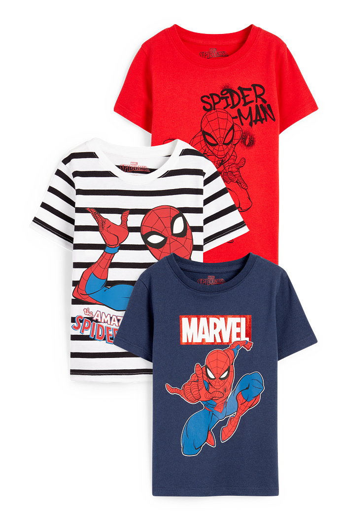 C&A Wielopak, 3 szt.-Spider-Man-koszulka z krótkim rękawem, Niebieski, Rozmiar: 128
