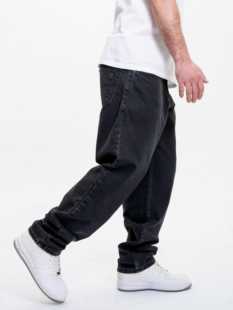 Spodnie Jeansowe Baggy Męskie Sprane Czarne Jigga Wear Icon Patch