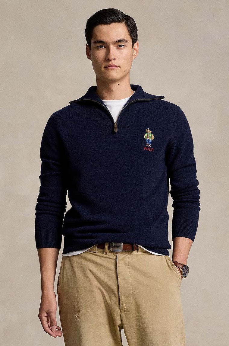 Polo Ralph Lauren sweter wełniany męski kolor niebieski ciepły 710946002