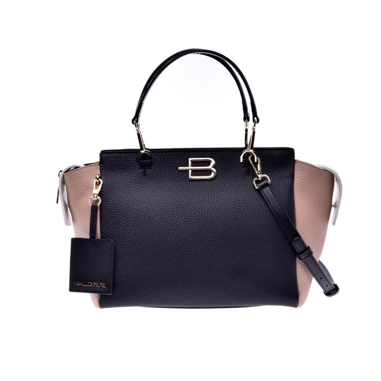 Handbag in black, white and nude calfskin Baldinini