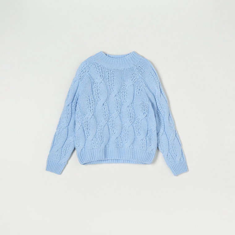 Sinsay - Sweter z ozdobnym splotem - Niebieski