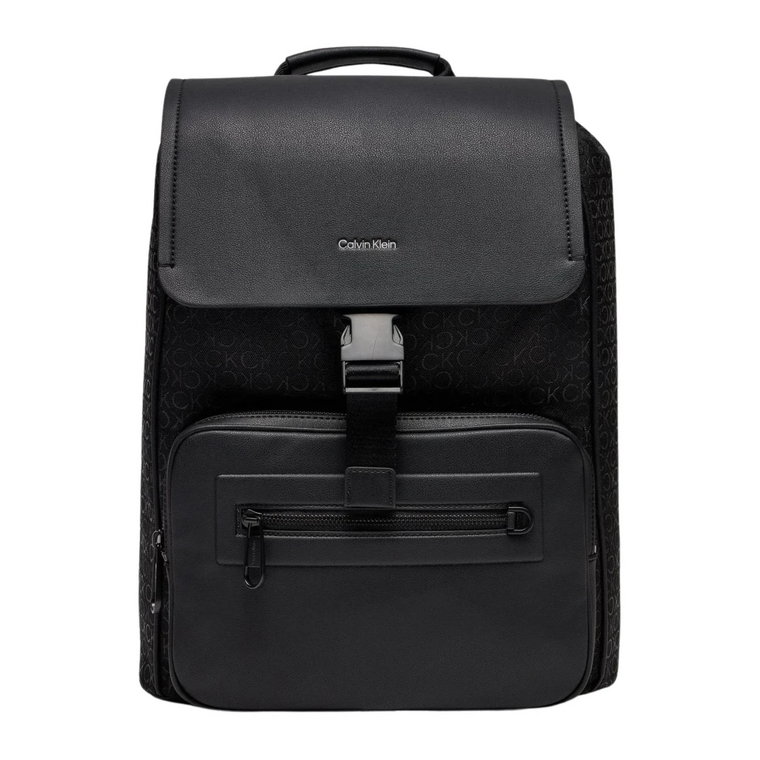 Czarny plecak z nadrukiem i zapięciem na sprzączkę Calvin Klein