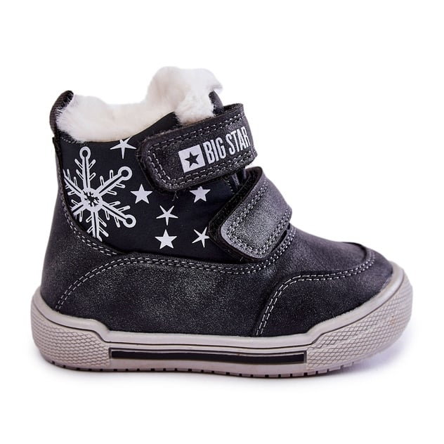 BIG STAR SHOES Dziecięce Ocieplane Botki Na Rzepy Big Star KK374191 Czarne