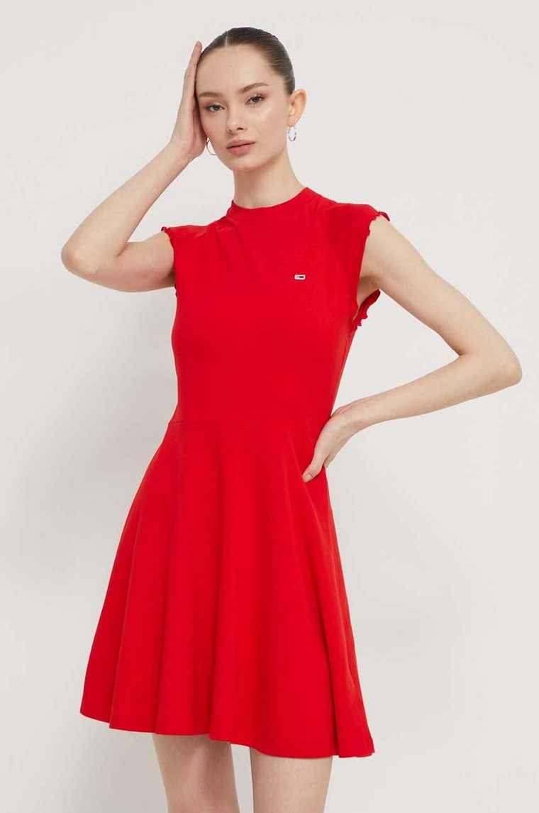Tommy Jeans sukienka kolor czerwony mini rozkloszowana