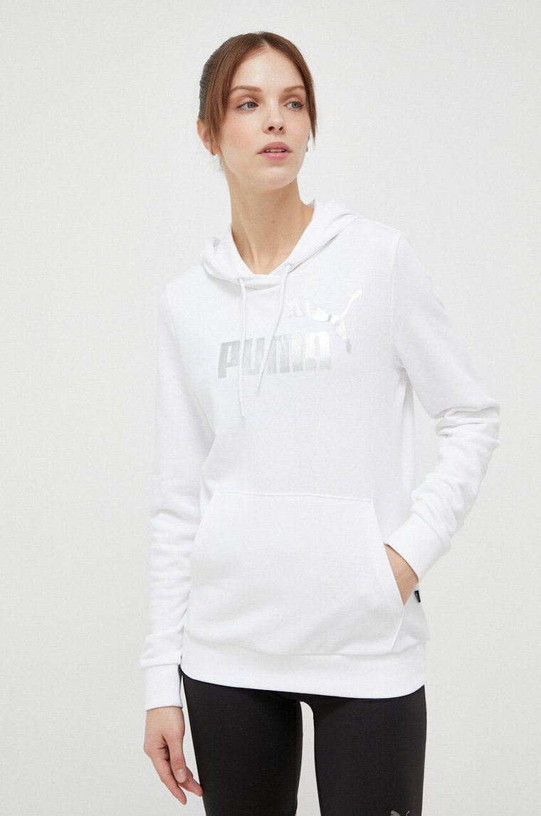 Puma bluza dresowa męska kolor biały z kapturem gładka 675978