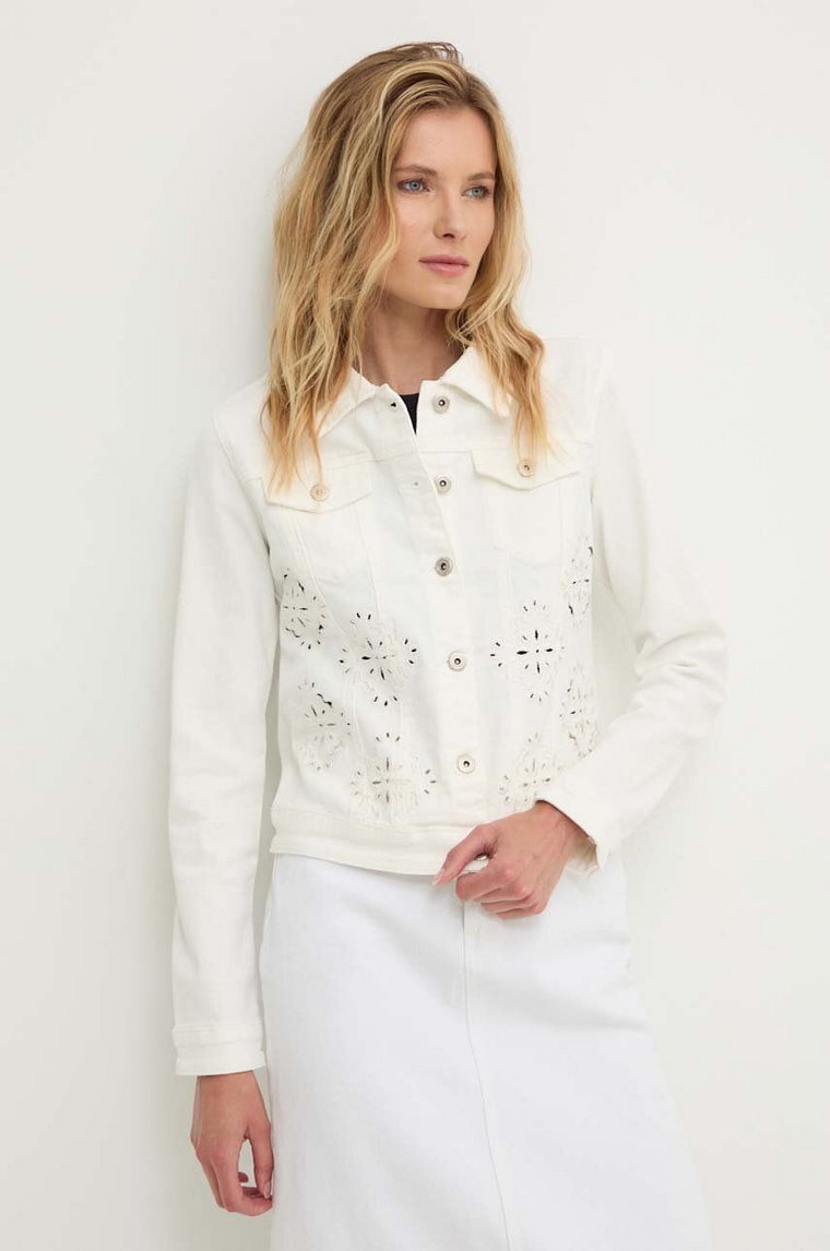 Answear Lab kurtka jeansowa damska kolor biały przejściowa