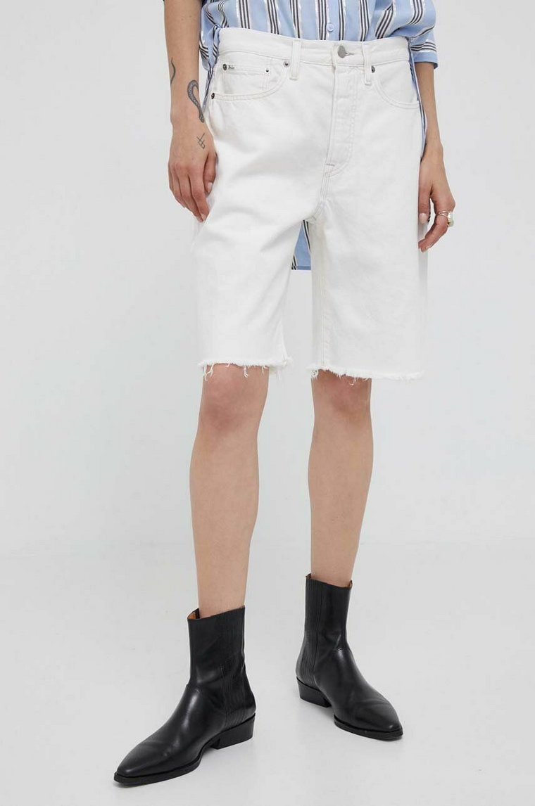 Polo Ralph Lauren szorty bawełniane kolor biały gładkie high waist