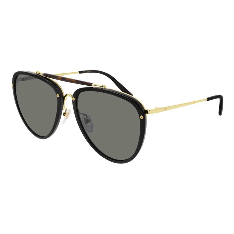 Stylowe okulary przeciwsłoneczne z czarną i złotą oprawką Gucci