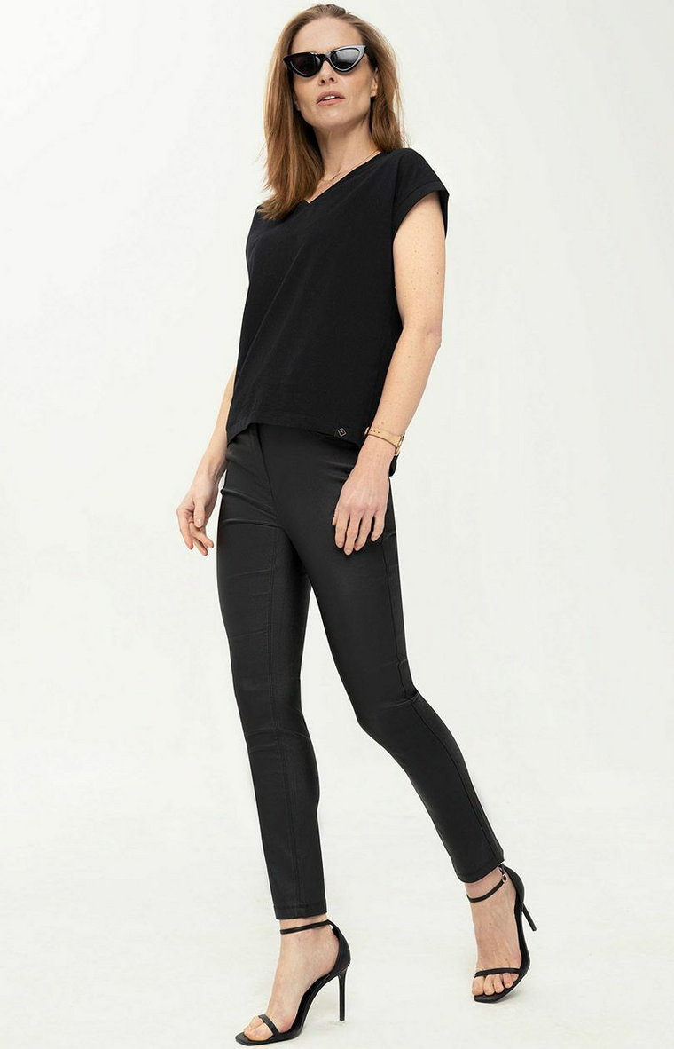Dopasowane woskowane spodnie damskie w kolorze czarnym R-MILAN, Kolor czarny, Rozmiar 28-30, Volcano