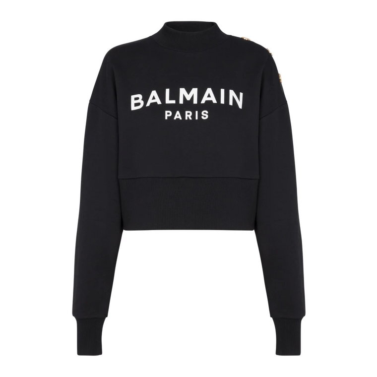 Ekologiczny, odpowiedzialny sweter z przyciętym rękawem z nadrukiem logo Balmain