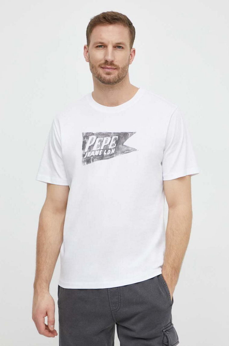 Pepe Jeans t-shirt bawełniany SINGLE CARDIFF męski kolor biały z nadrukiem PM509401