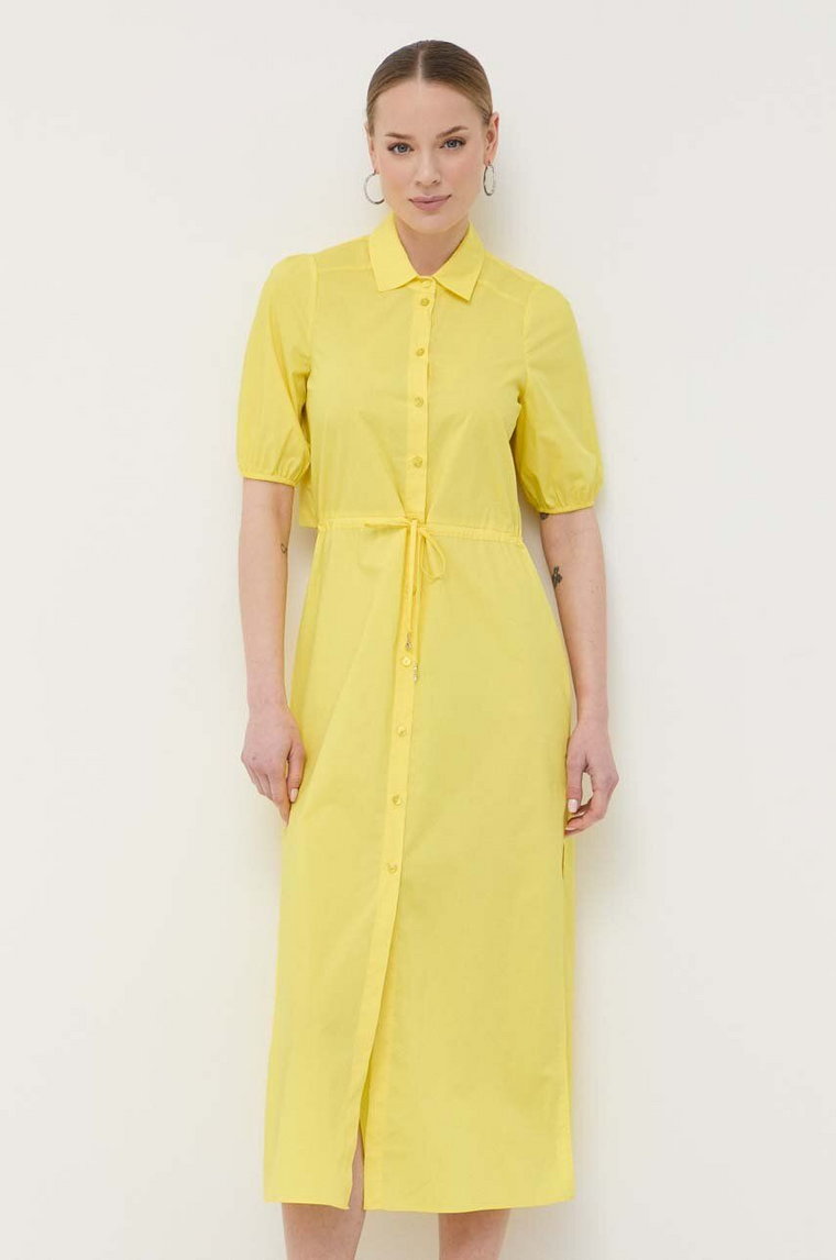 Patrizia Pepe sukienka bawełniana kolor żółty maxi rozkloszowana