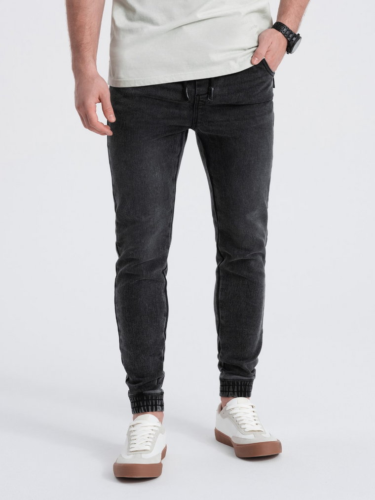 Spodnie męskie jeansowe JOGGER SLIM FIT - grafitowe V2 OM-PADJ-0134