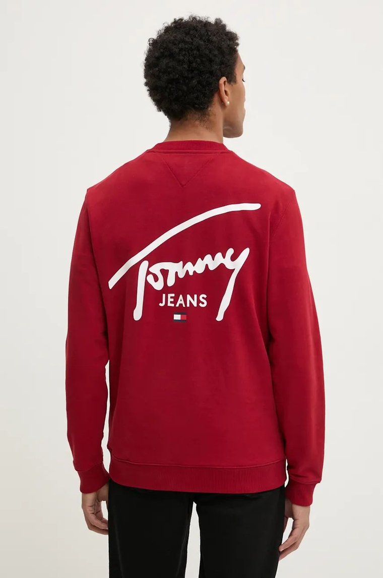 Tommy Jeans bluza bawełniana męska kolor bordowy z nadrukiem DM0DM19230