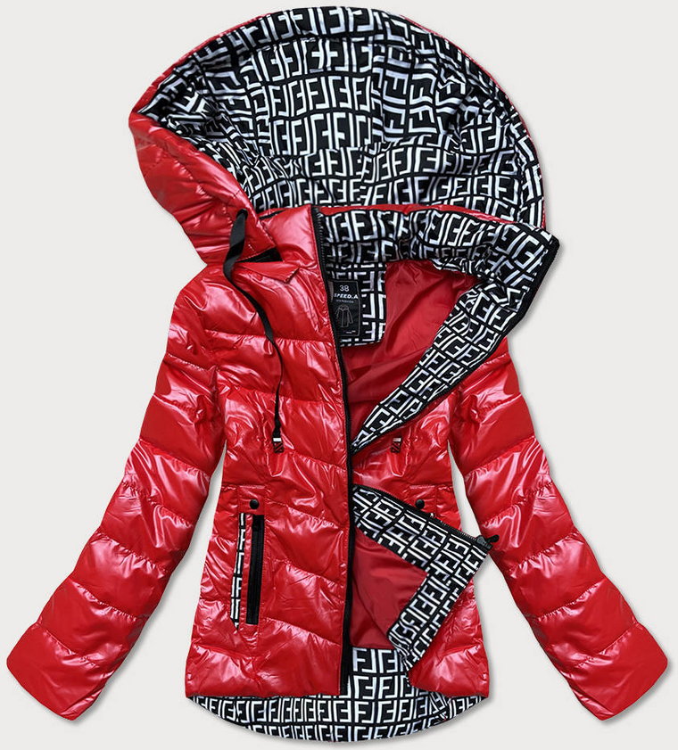 Błyszcząca kurtka z wzorzystymi wstawkami czerwona (w718)