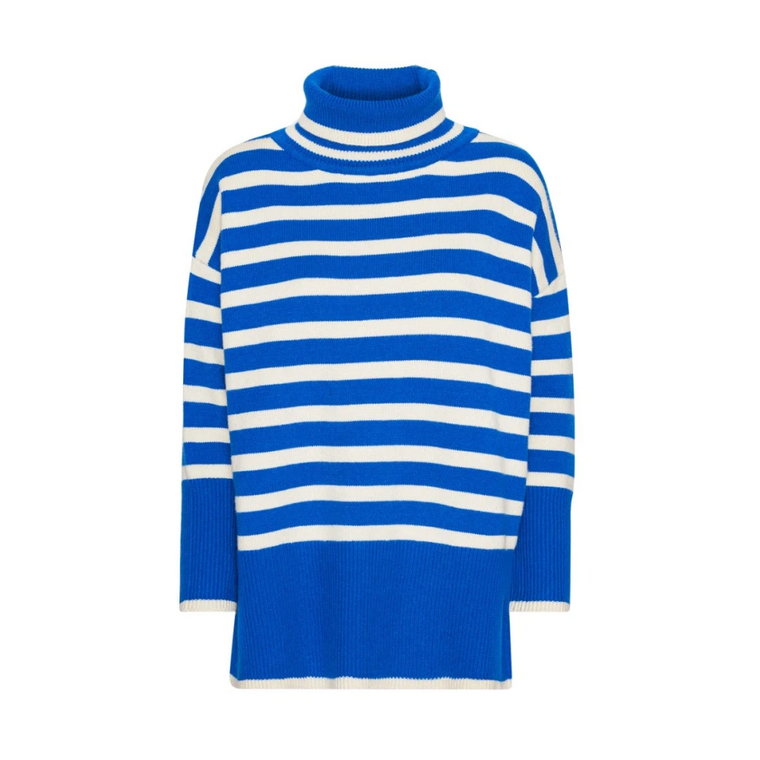 Luźny Sweter Z Długim Rękawem - Niebieski/Biały A-View
