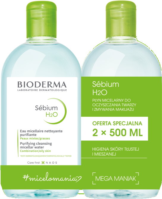 BIODERMA SEBIUM H2O 1+1 Woda Micelarna - 500 ml x2