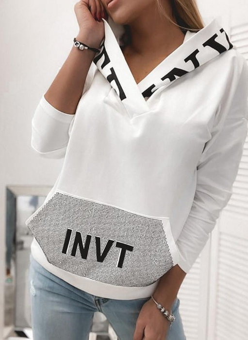 Bluza z kapturem z dekoltem w kształcie litery V z napisami