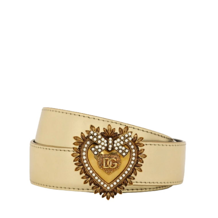 Regulowany metaliczny pasek skórzany z złotą klamrą w kształcie serca Dolce & Gabbana