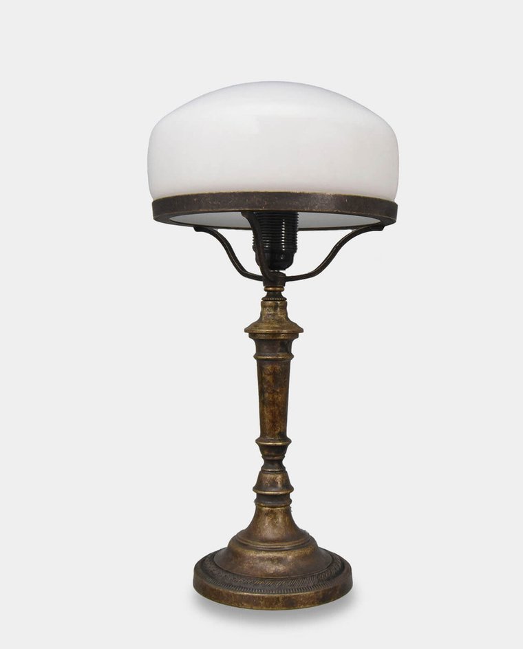 Biała Lampa Stołowa Art Deco z Mosiężną Podstawą