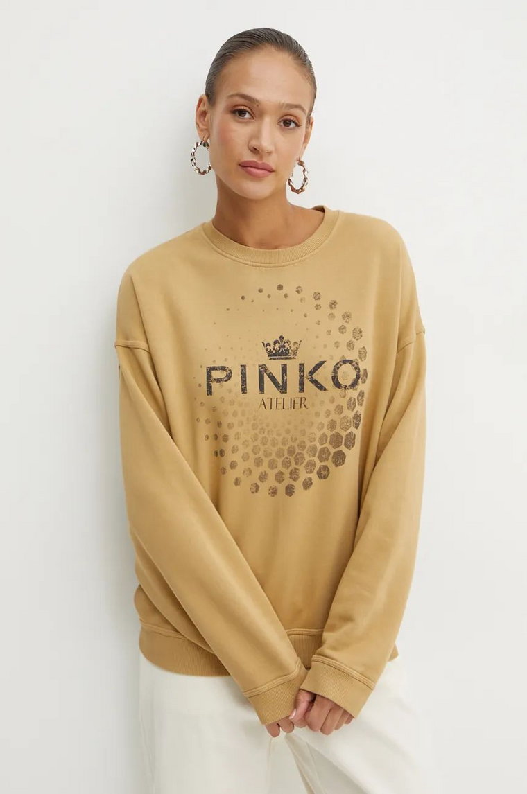 Pinko bluza bawełniana damska kolor beżowy wzorzysta 104387 A27V