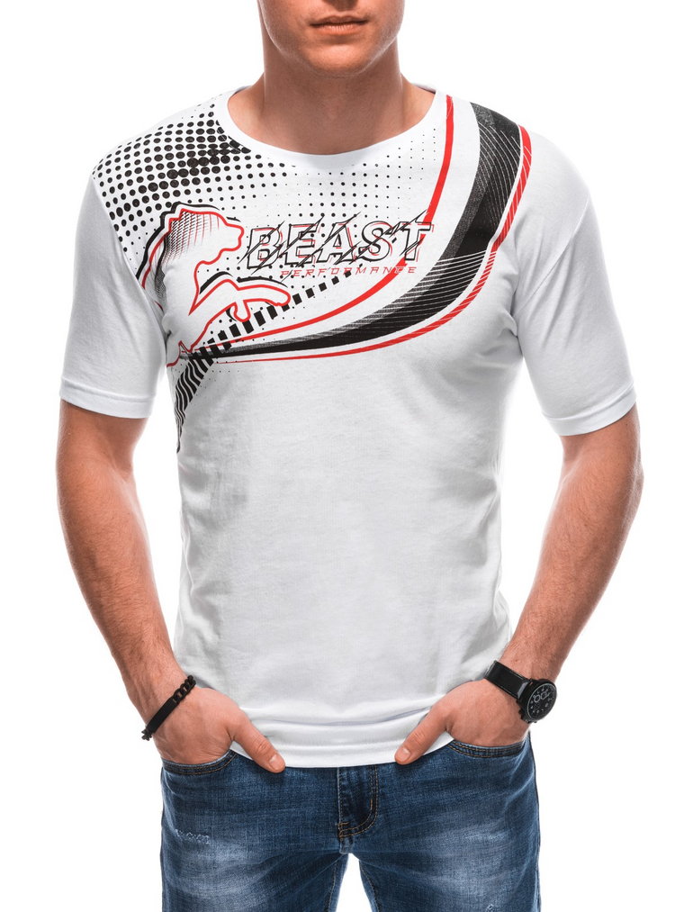 T-shirt męski z nadrukiem S1849 - biały