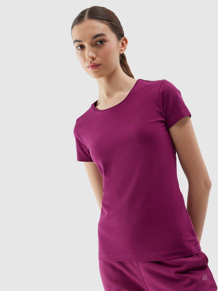 T-shirt slim gładki damski - fioletowy