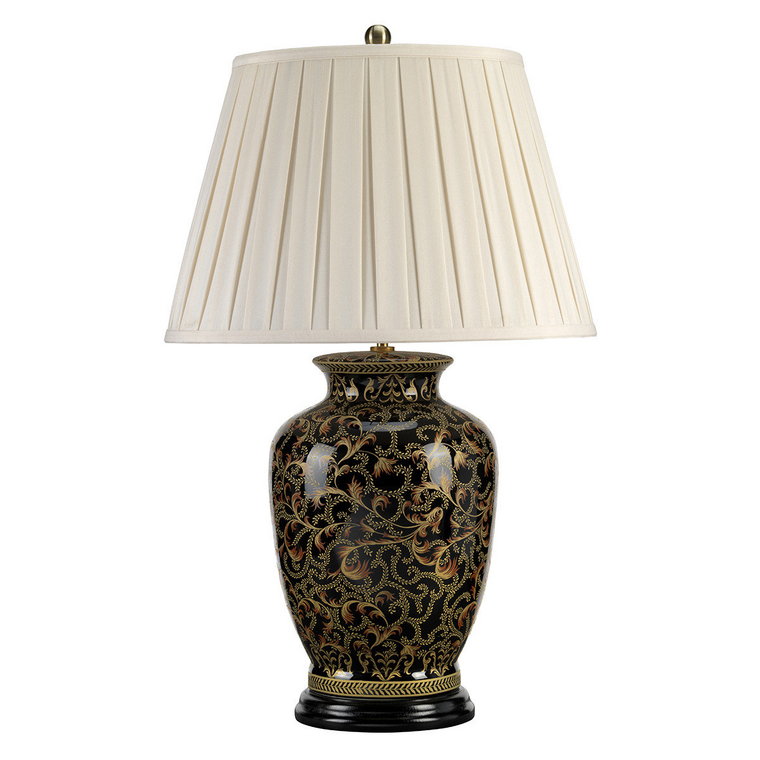 Lampa stołowa porcelanowa elegancka czarna złota Morris E27 60W Elstead