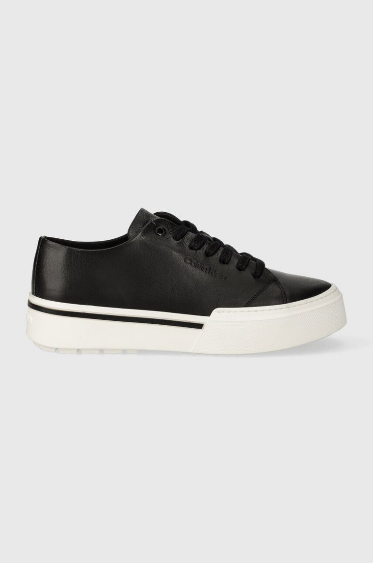 Calvin Klein tenisówki skórzane LOW TOP LACE UP męskie kolor czarny HM0HM01177