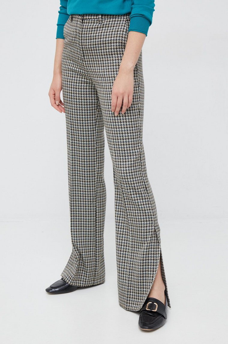 Sisley spodnie damskie kolor beżowy dzwony high waist