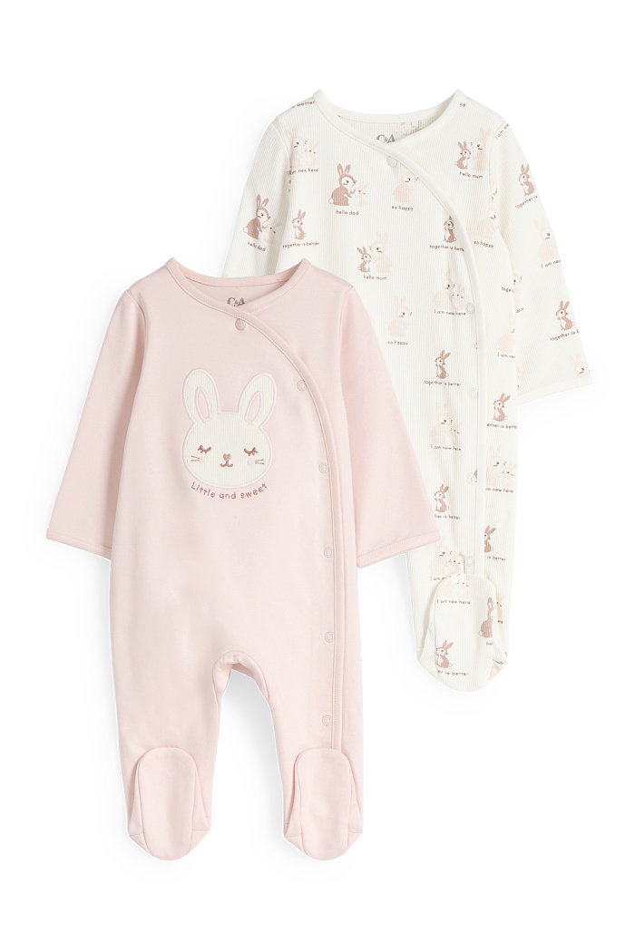 C&A Wielopak, 2 szt.-króliczek-piżamka niemowlęca, Jasnoróżowy, Rozmiar: 74