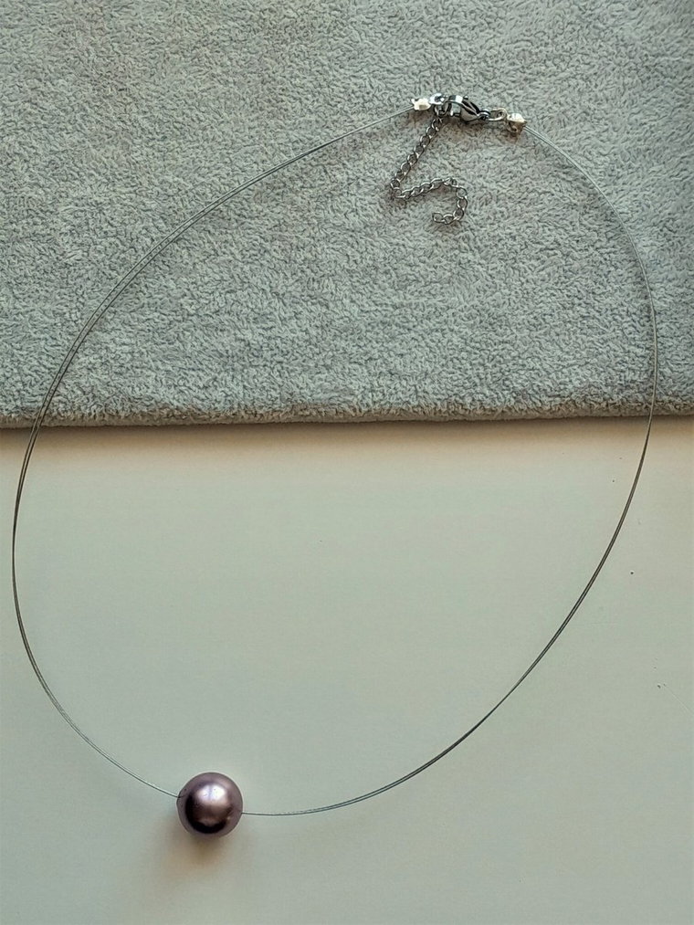 Naszyjnik fioletowa perła MAJORKA 15mm struna