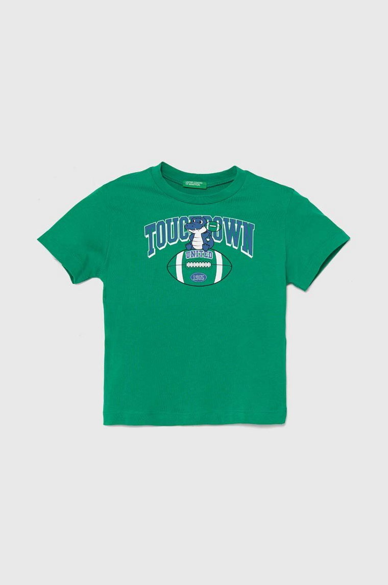 United Colors of Benetton t-shirt bawełniany dziecięcy kolor zielony z nadrukiem