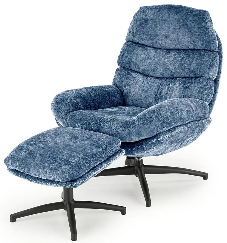Niebieski fotel z funkcją kołyski i podnóżkiem - Perez