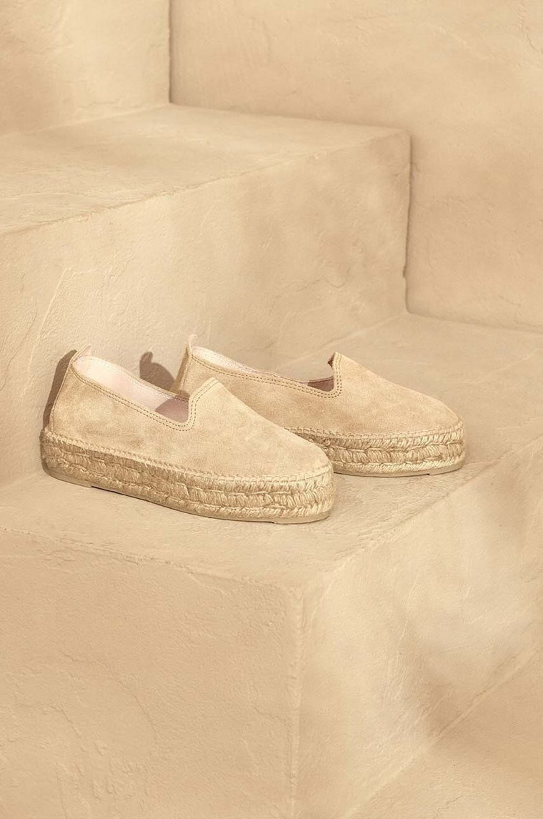 Manebi espadryle zamszowe Hamptons Double Sole Espadrilles kolor beżowy na platformie K 1.1 D0