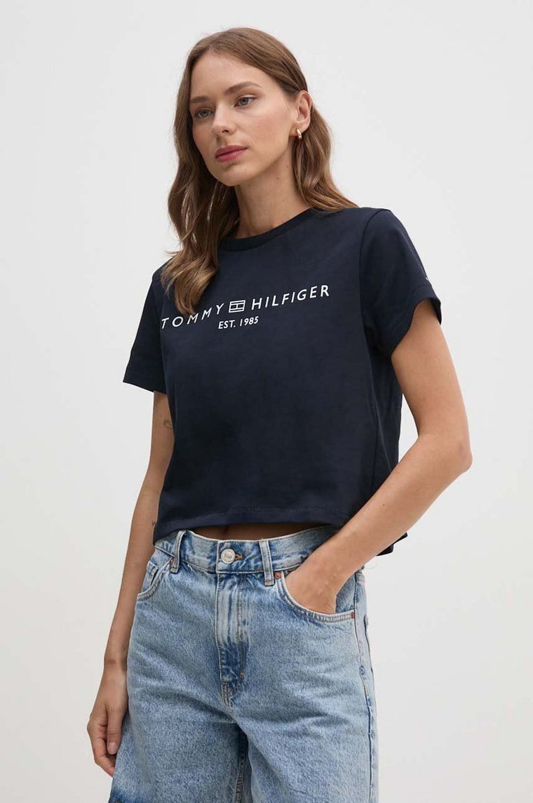 Tommy Hilfiger t-shirt bawełniany damski kolor granatowy WW0WW39782