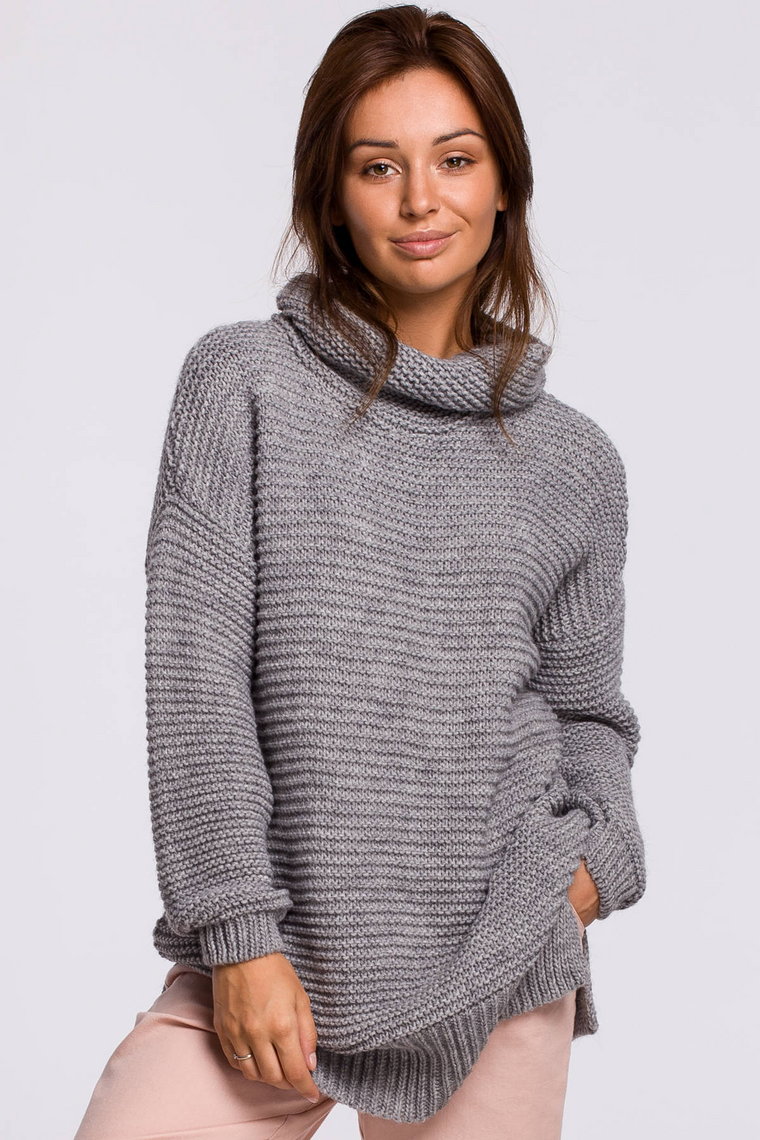 Sweter oversize z golfem - szary